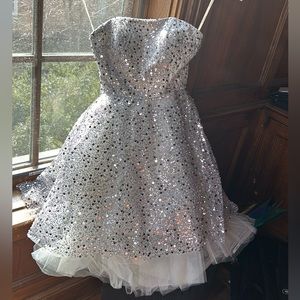 New with tags silver strapless beaded/sequin dress